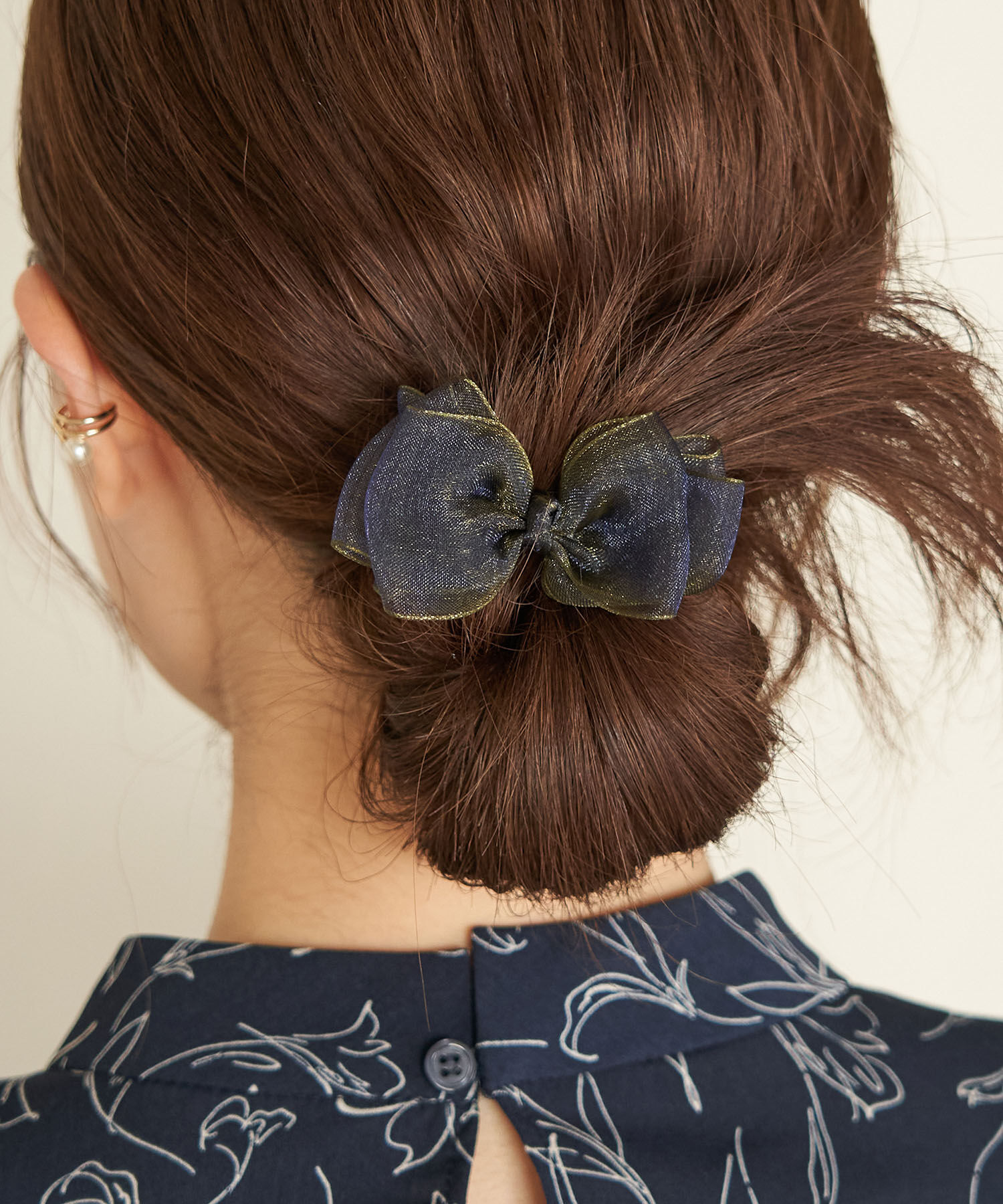 ROPE PICNIC PASSAGE「オーガンジーラメリボンポニー」|ヘアゴム・シュシュ|ネイビー系(41)