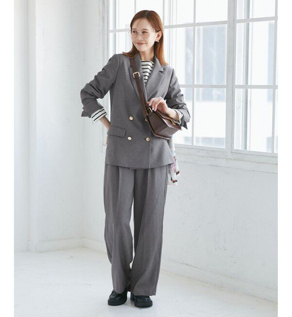 Rope&rsquo;Picnic「【WEB限定・ミドル丈】レディハンサムシリーズ ウールライク金ボタンジャケット(半裏地)/通勤対応」|テーラードジャケット|