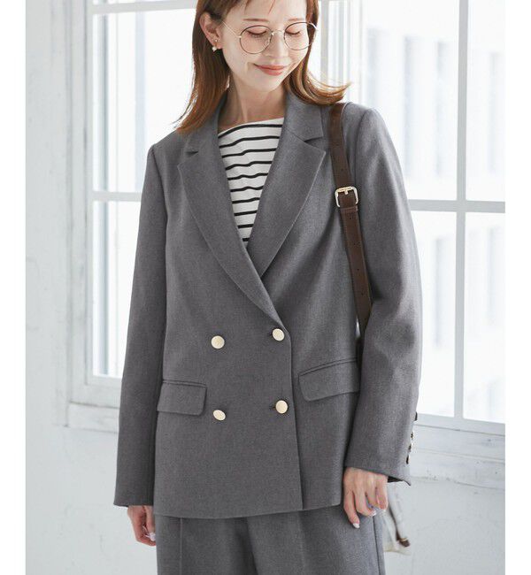 Rope&rsquo;Picnic「【WEB限定・ミドル丈】レディハンサムシリーズ ウールライク金ボタンジャケット(半裏地)/通勤対応」|テーラードジャケット|