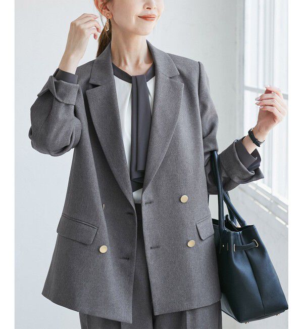 Rope&rsquo;Picnic「【WEB限定・ミドル丈】レディハンサムシリーズ ウールライク金ボタンジャケット(半裏地)/通勤対応」|テーラードジャケット|