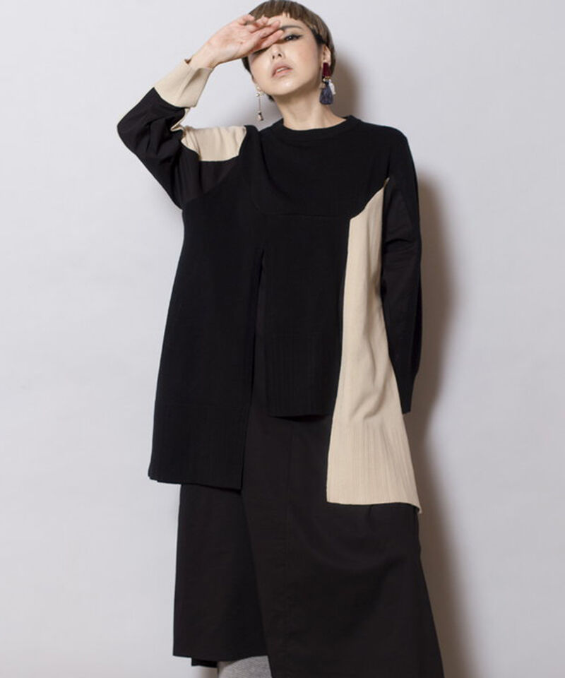  「ニット切替ワンピース」|ワンピース|BLACK