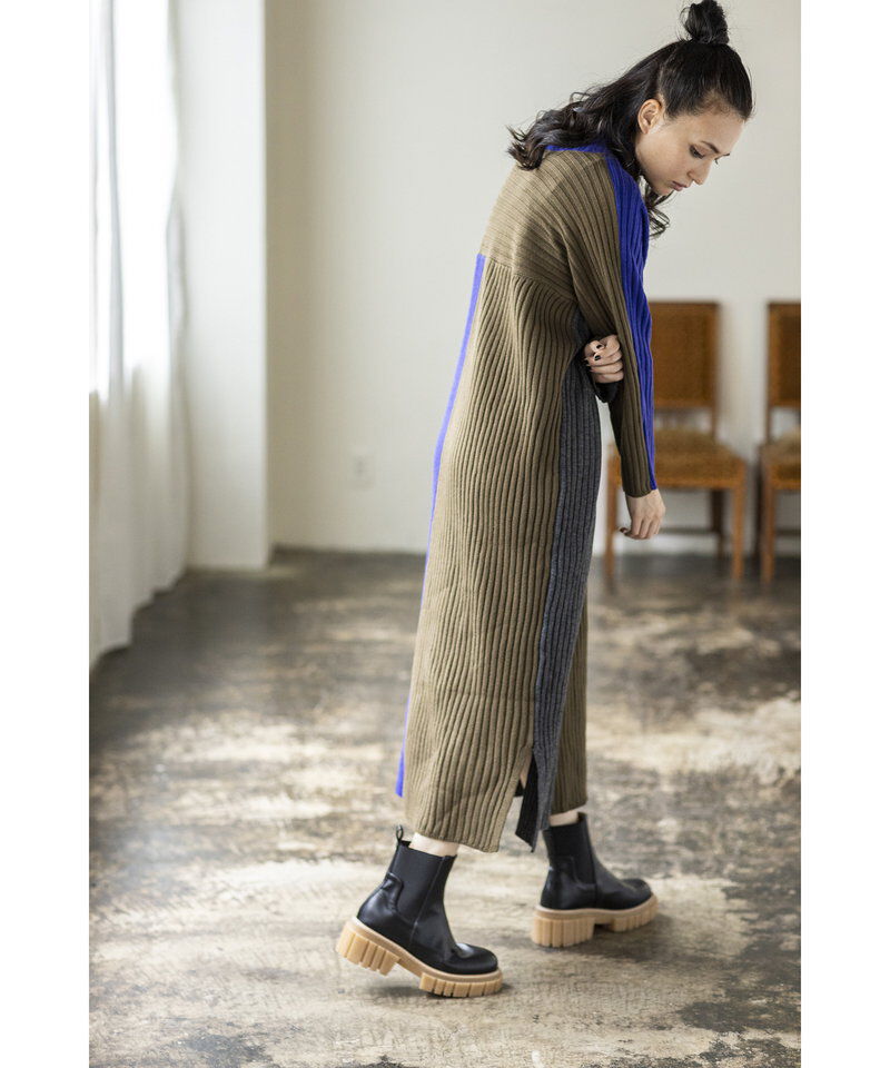  「配色ハイネックリブニットワンピース」|ワンピース|