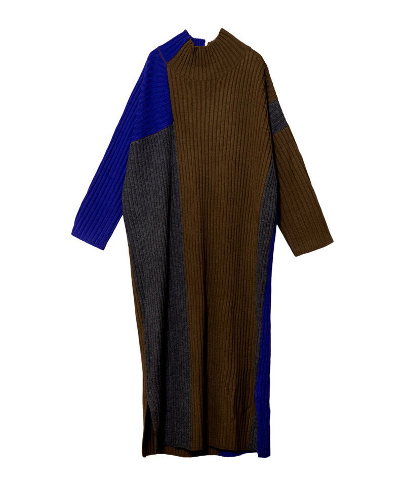  「配色ハイネックリブニットワンピース」|ワンピース|