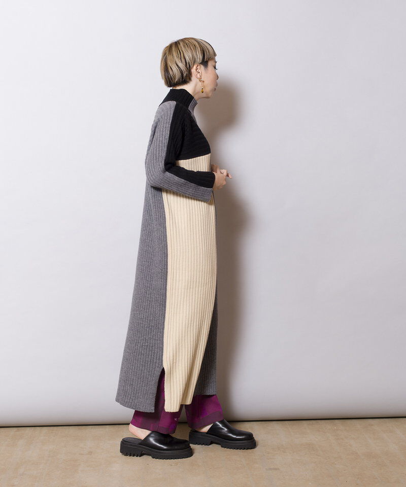  「配色ハイネックリブニットワンピース」|ワンピース|