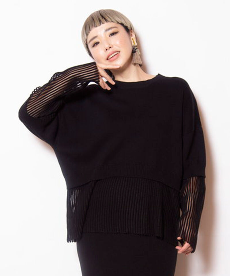  「ストライプヘムニットプルオーバー」|ニット・セーター|BLACK