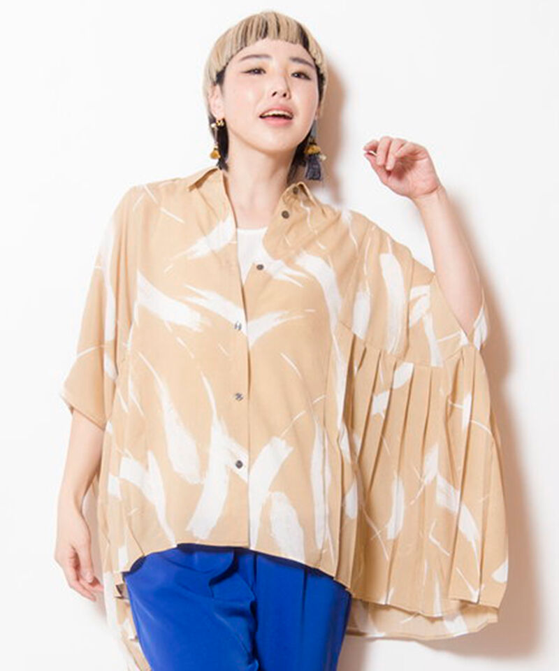  「サイドプリーツプリントブラウス」|シャツ・ブラウス|BEIGE