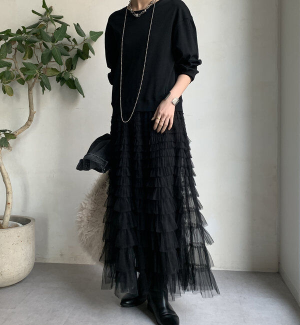  「【WEB限定】長袖ドッキングレイヤードワンピース」|ワンピース|ブラック