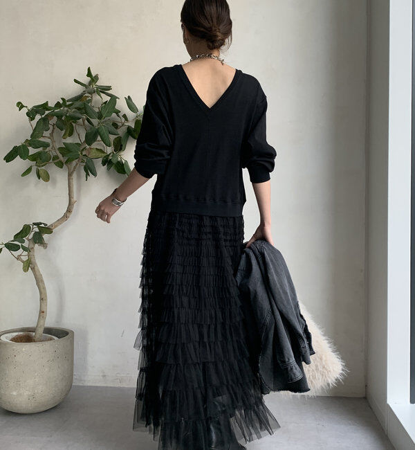  「【WEB限定】長袖ドッキングレイヤードワンピース」|ワンピース|