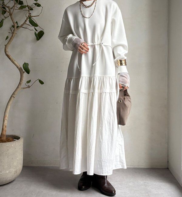  「【WEB限定】ウエストドロストドッキングワンピース」|ワンピース|