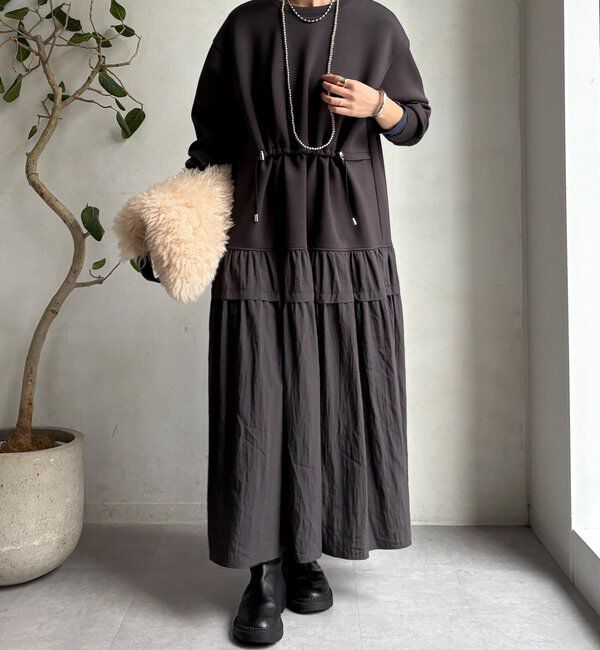  「【WEB限定】ウエストドロストドッキングワンピース」|ワンピース|