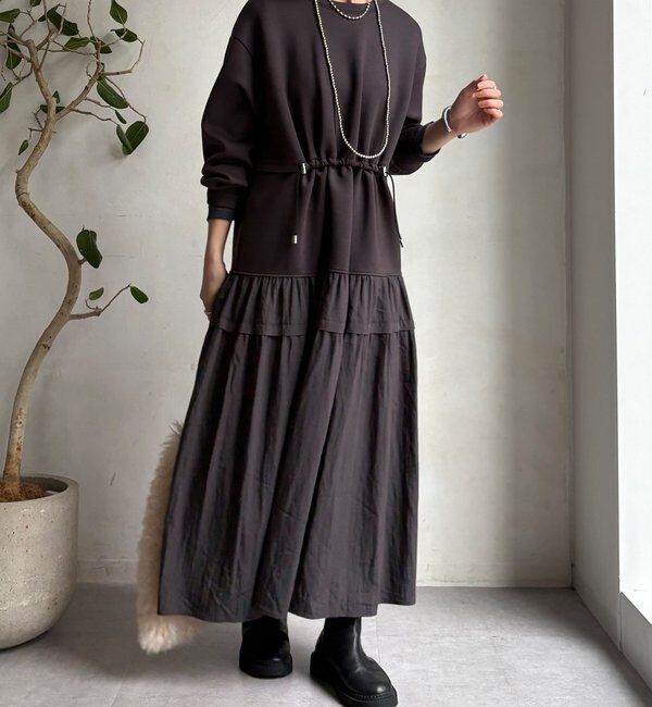  「【WEB限定】ウエストドロストドッキングワンピース」|ワンピース|