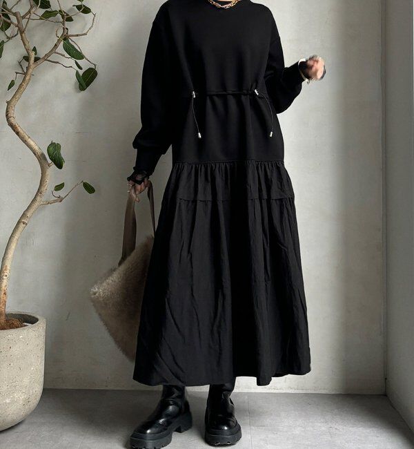  「【WEB限定】ウエストドロストドッキングワンピース」|ワンピース|