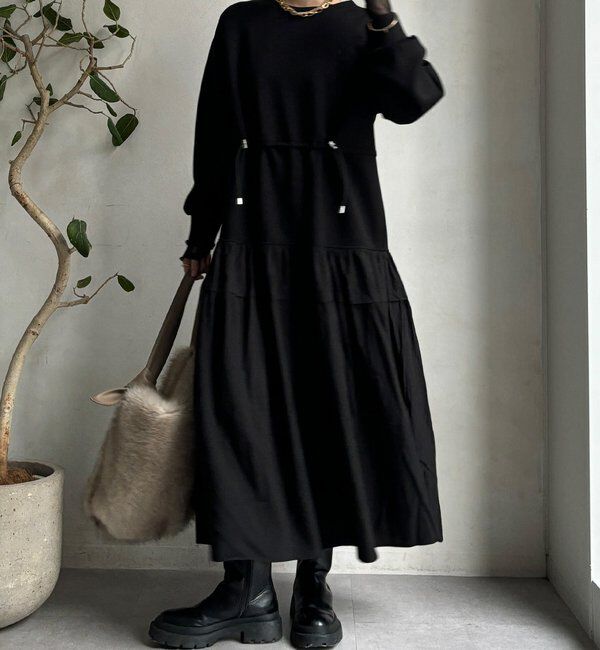  「【WEB限定】ウエストドロストドッキングワンピース」|ワンピース|