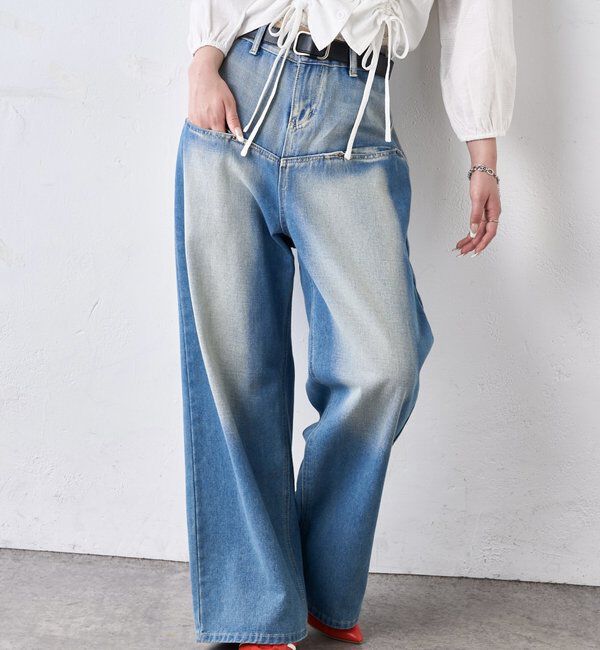  「【UNISEX/サイズ展開あり】スラッシュポケットブラストワイドデニム」|デニム|サックスブルー