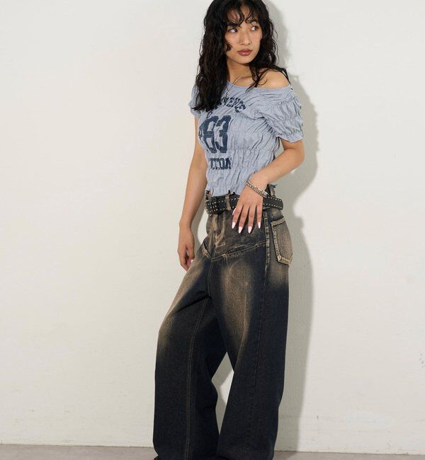  「【UNISEX/サイズ展開あり】スラッシュポケットブラストワイドデニム」|デニム|