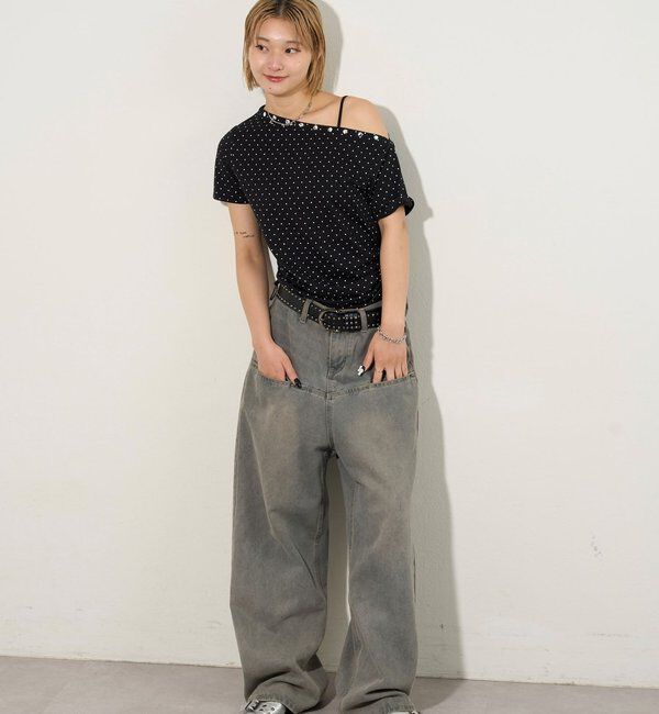  「【UNISEX/サイズ展開あり】スラッシュポケットブラストワイドデニム」|デニム|