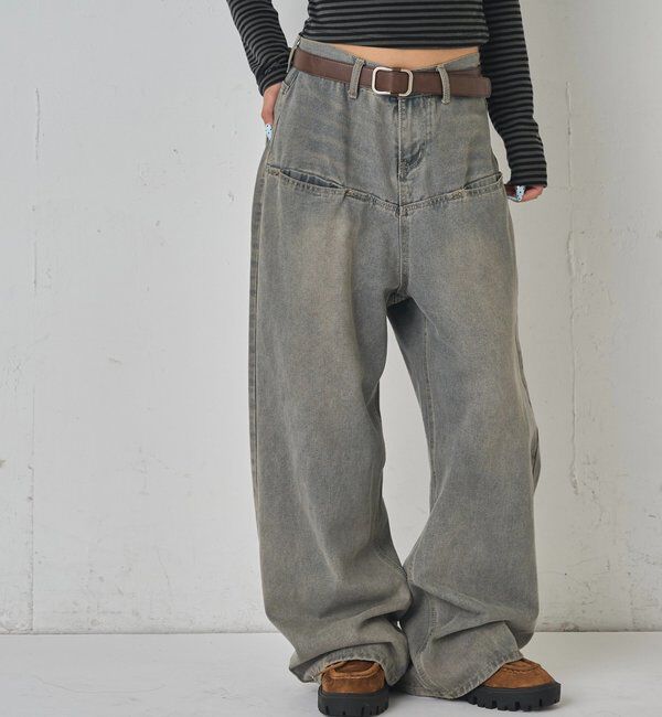  「【UNISEX/サイズ展開あり】スラッシュポケットブラストワイドデニム」|デニム|