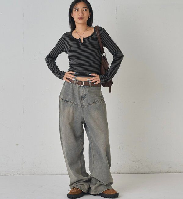  「【UNISEX/サイズ展開あり】スラッシュポケットブラストワイドデニム」|デニム|