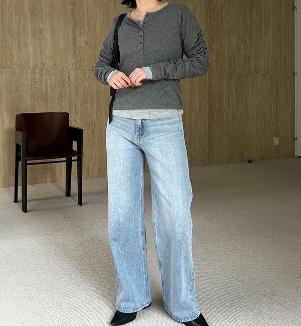  「インナーSET袖ギャザーヘンリーTシャツ」|Tシャツ・カットソー|