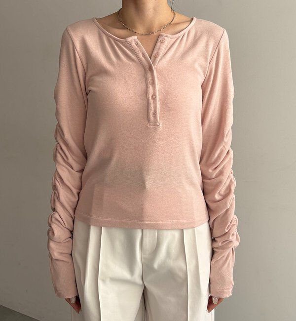  「インナーSET袖ギャザーヘンリーTシャツ」|Tシャツ・カットソー|