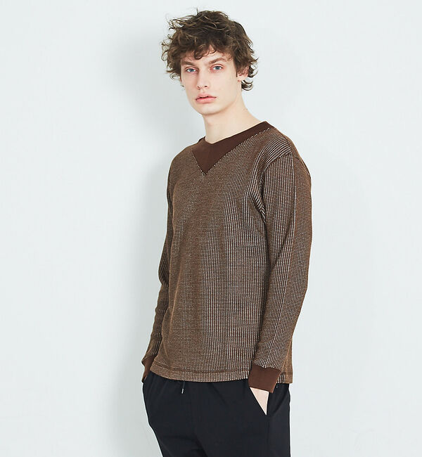 ABAHOUSE「シャンブレー ワッフル プルオーバーニット」|Tシャツ・カットソー|ブラウン