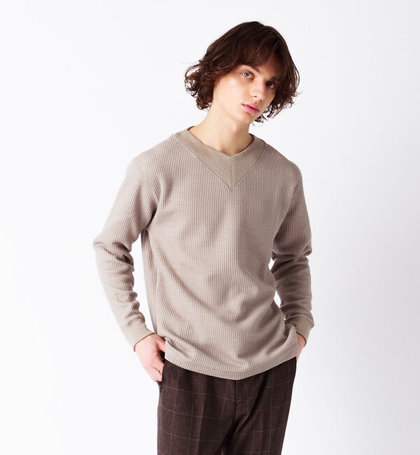 ABAHOUSE「シャンブレー ワッフル プルオーバーニット」|Tシャツ・カットソー|グレージュ