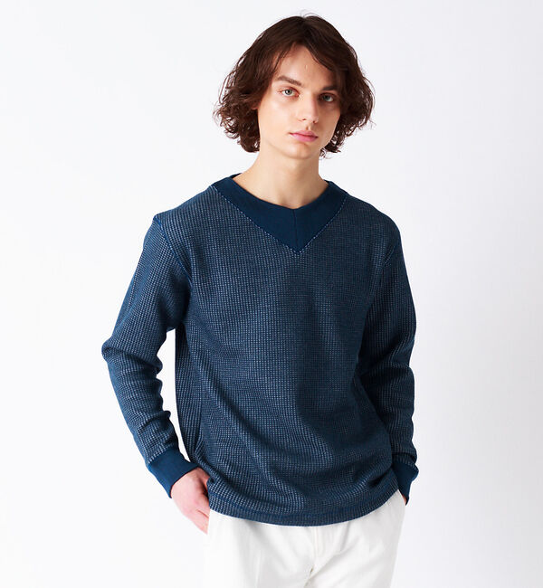 ABAHOUSE「シャンブレー ワッフル プルオーバーニット」|Tシャツ・カットソー|ブルーグレー