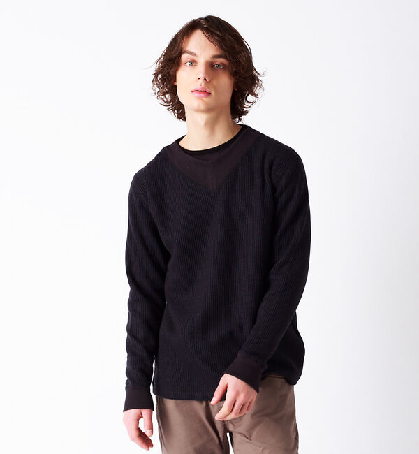 ABAHOUSE「シャンブレー ワッフル プルオーバーニット」|Tシャツ・カットソー|ダークネイビー