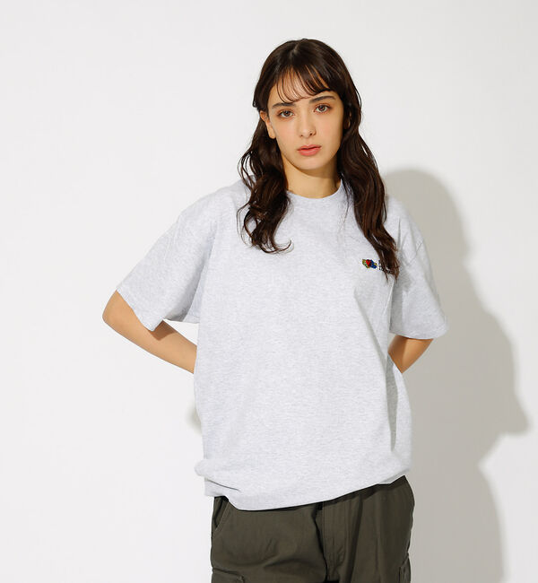 ABAHOUSE「【FRUIT OF THE LOOM】ワンポイント刺繍＆プリント クルーネック」|Tシャツ・カットソー|グレー