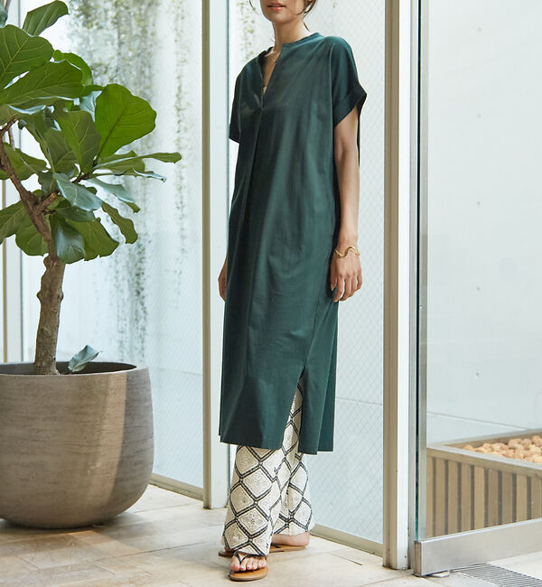 abahouse mavie「【大人のいちまんワンピ】シルケット天竺スキッパーワンピース」|ワンピース|ダークグリーン