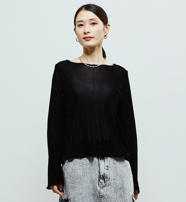 Soffitto「ナイロンチュールクルーネックプルオーバー」|Tシャツ・カットソー|ブラック