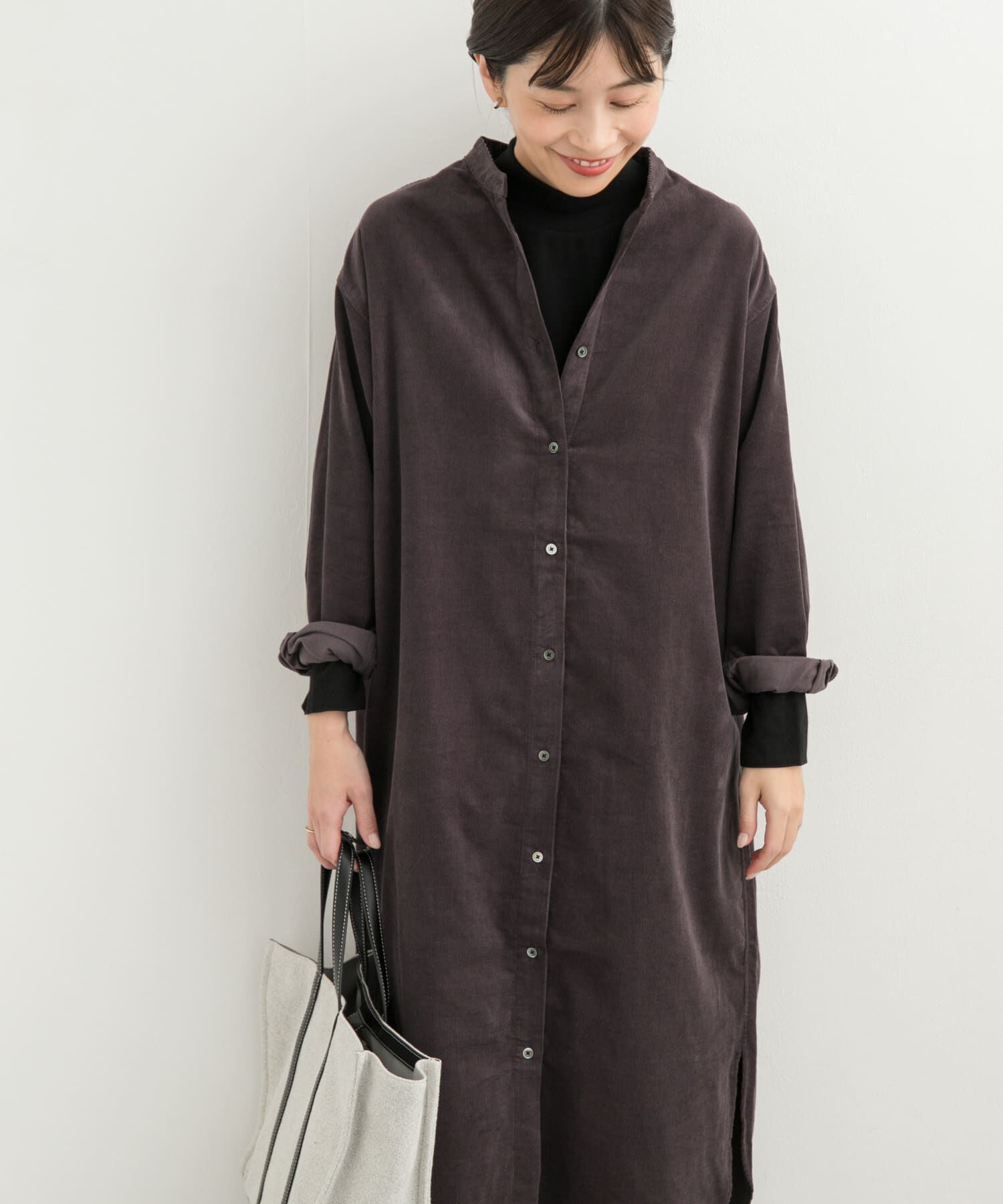 URBAN RESEARCH DOORS「『UR TECH』コーデュロイシャツワンピース」|ワンピース|グレー