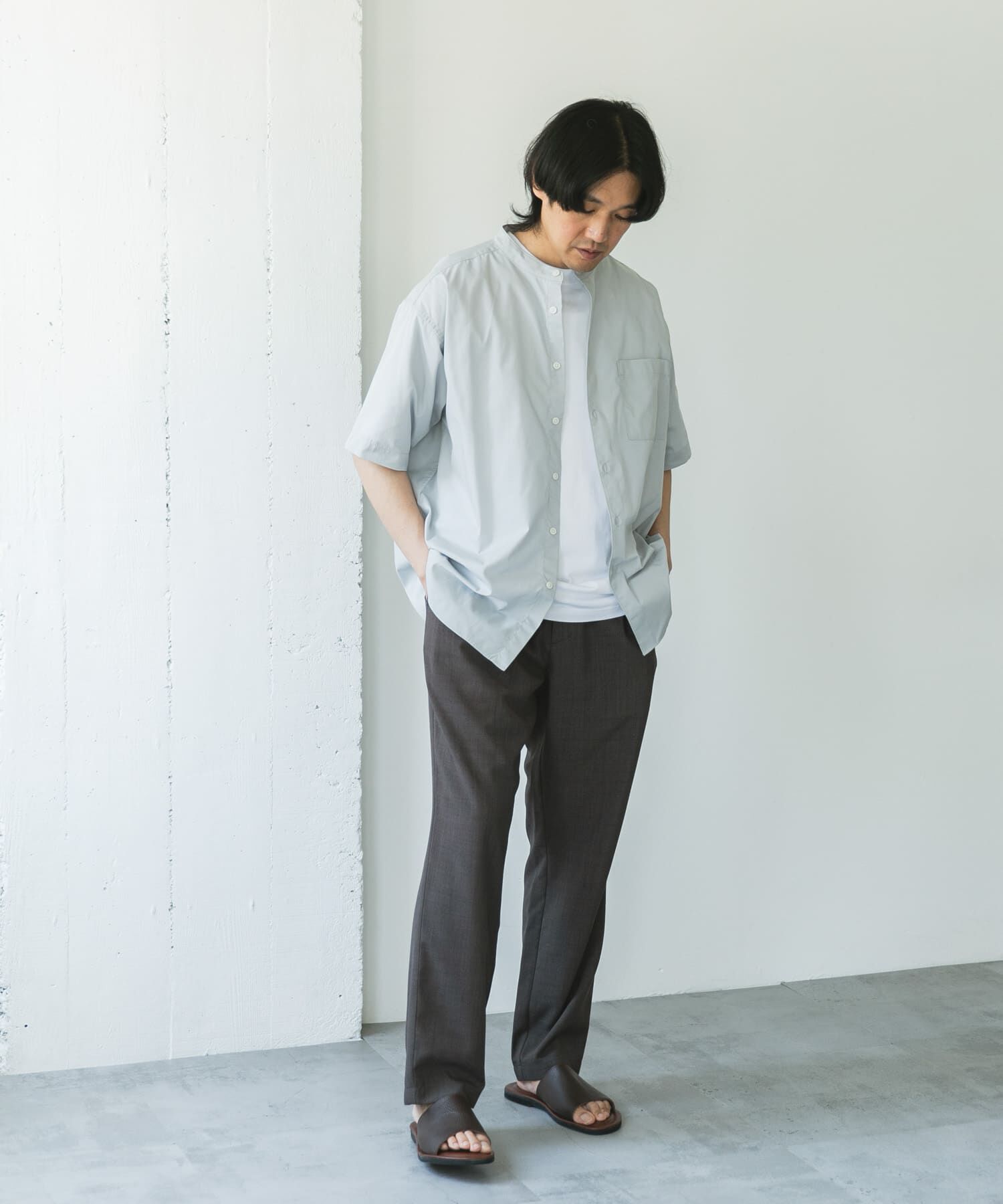 URBAN RESEARCH DOORS「TC バンドカラー ショートスリーブシャツ」|シャツ・ブラウス|