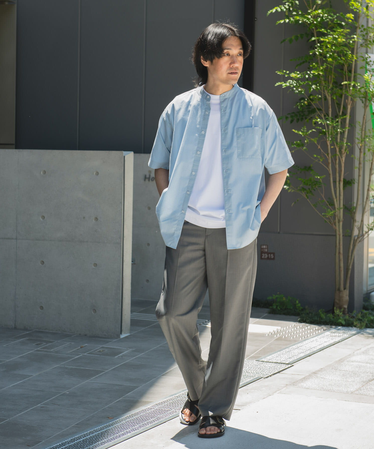 URBAN RESEARCH DOORS「TC バンドカラー ショートスリーブシャツ」|シャツ・ブラウス|