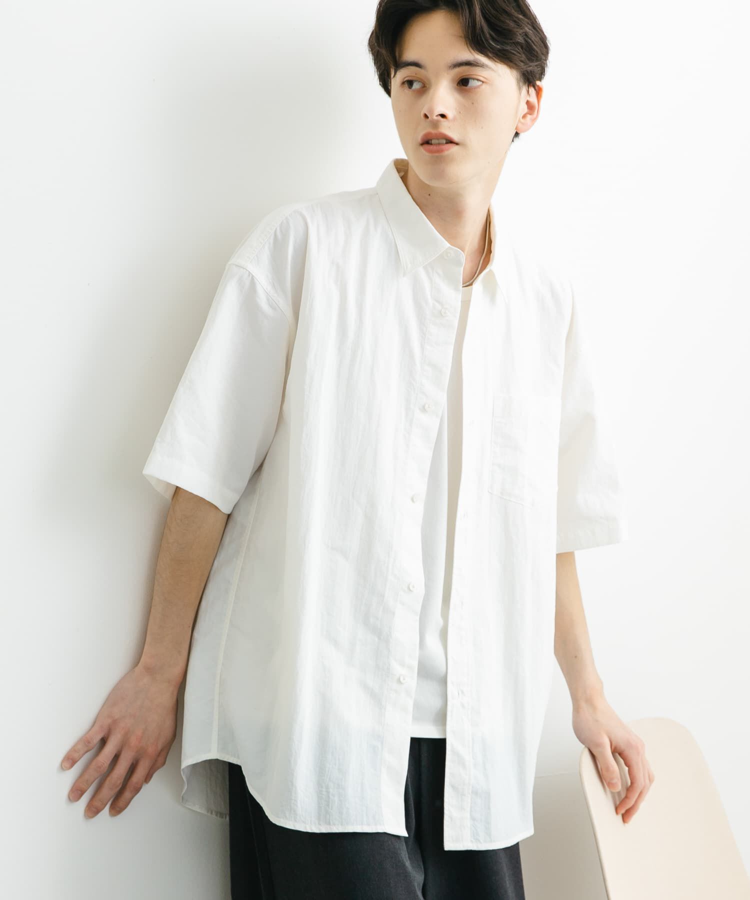 SENSE OF PLACE by URBAN RESEARCH「ナイロンレギュラーカラールーズショートスリーブシャツ」|シャツ・ブラウス|ホワイト