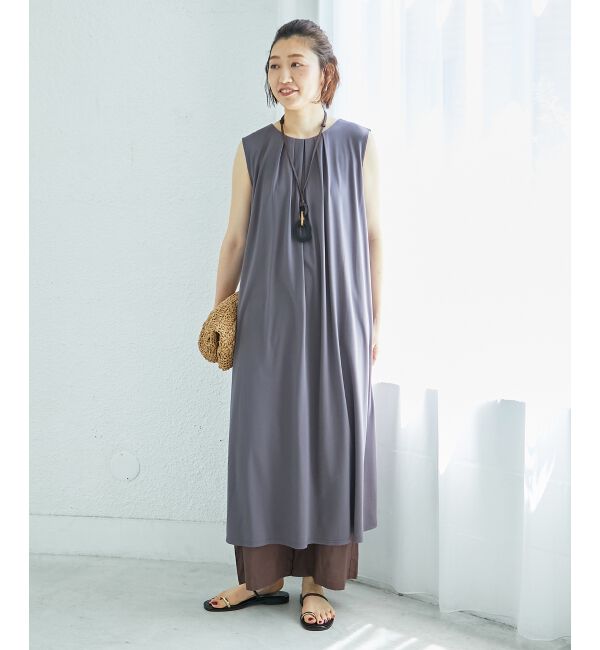  「スムースポンチノースリーブワンピース」|ワンピース|