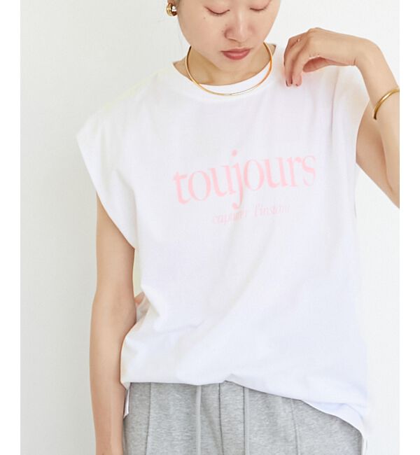  「toujoursロゴプリントフレンチTシャツ」|Tシャツ・カットソー|ピンク柄