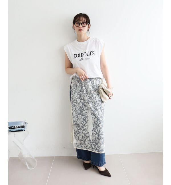  「toujoursロゴプリントフレンチTシャツ」|Tシャツ・カットソー|