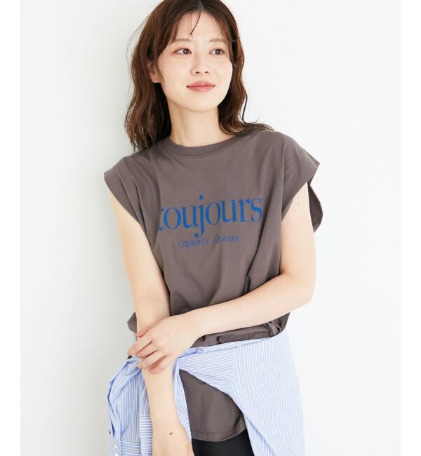 「toujoursロゴプリントフレンチTシャツ」|Tシャツ・カットソー|ブルー柄