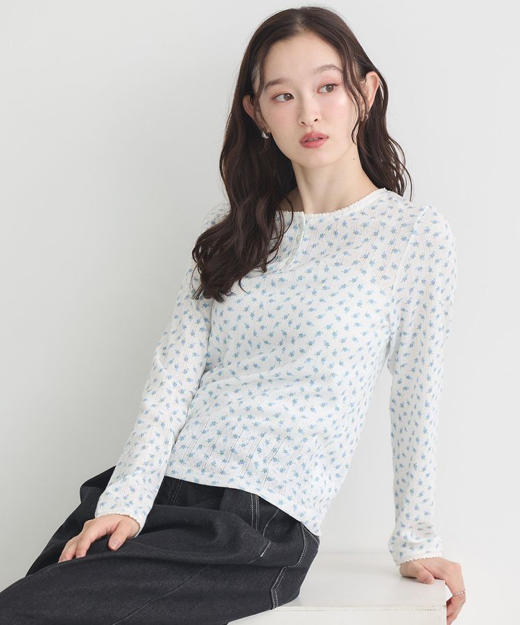 earth music&ecology「【WEB限定】アイレットジャカードタイトプルオーバー」|Tシャツ・カットソー|Blue