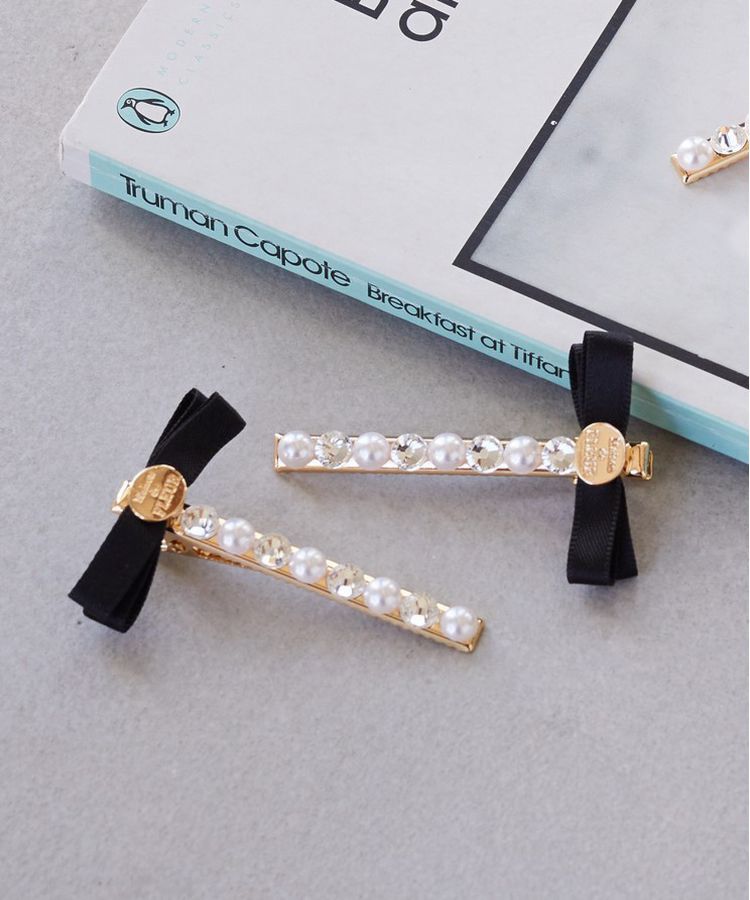 Maison de FLEUR「リボンビジューピンセット」|その他|ブラック