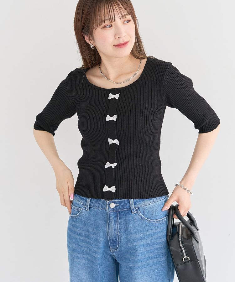 Green Parks「・swing by フロントリボンリブニット」|ニット・セーター|