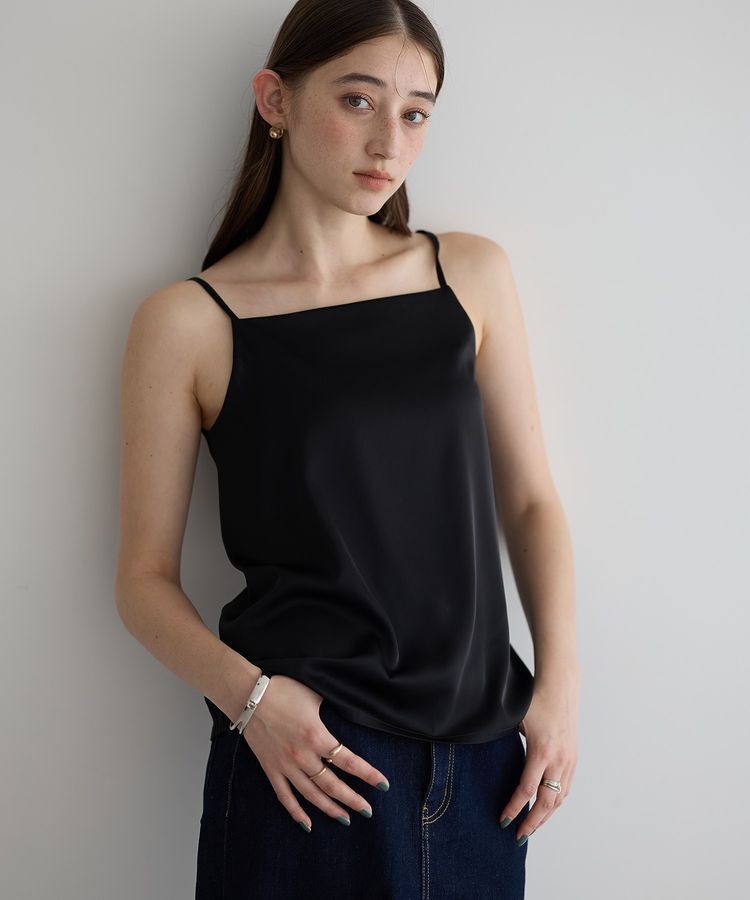 YECCA VECCA「ボートネックサテンキャミ」|インナー|Black