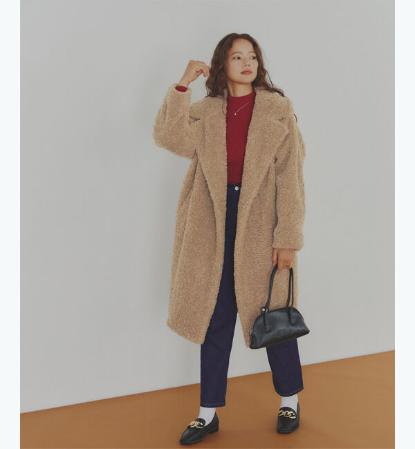 titivate「カールボアロングコート」|ステンカラーコート|ライトブラウン