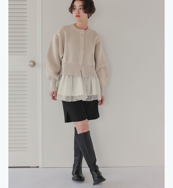 titivate「ペプラムレイヤードニットカーディガン」|カーディガン|グレージュ