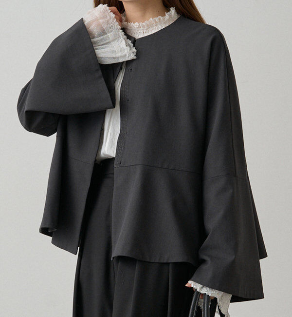  「【Du noir】ノーカラーペプラムシルエットジャケット」|テーラードジャケット|