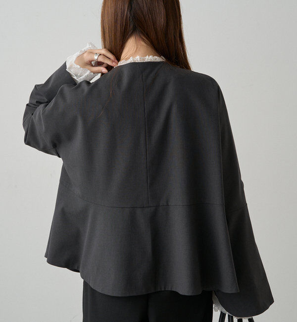  「【Du noir】ノーカラーペプラムシルエットジャケット」|テーラードジャケット|