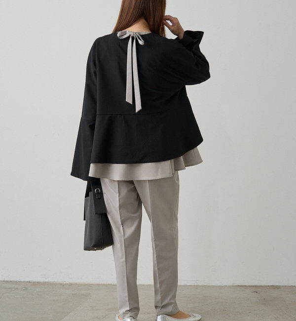  「【Du noir】ノーカラーペプラムシルエットジャケット」|テーラードジャケット|