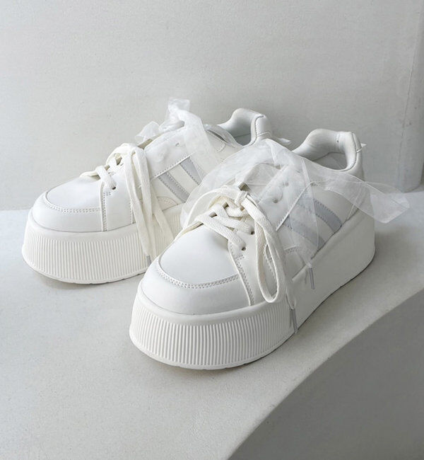  「リボンカスタム厚底スニーカー」|その他|オフホワイト