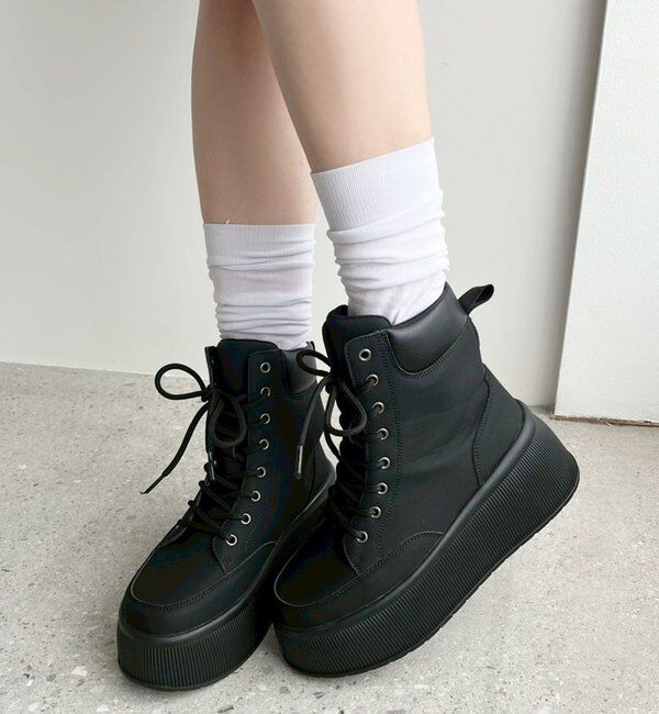  「ボリュームソールトレッキングショートブーツ」|その他|ブラック